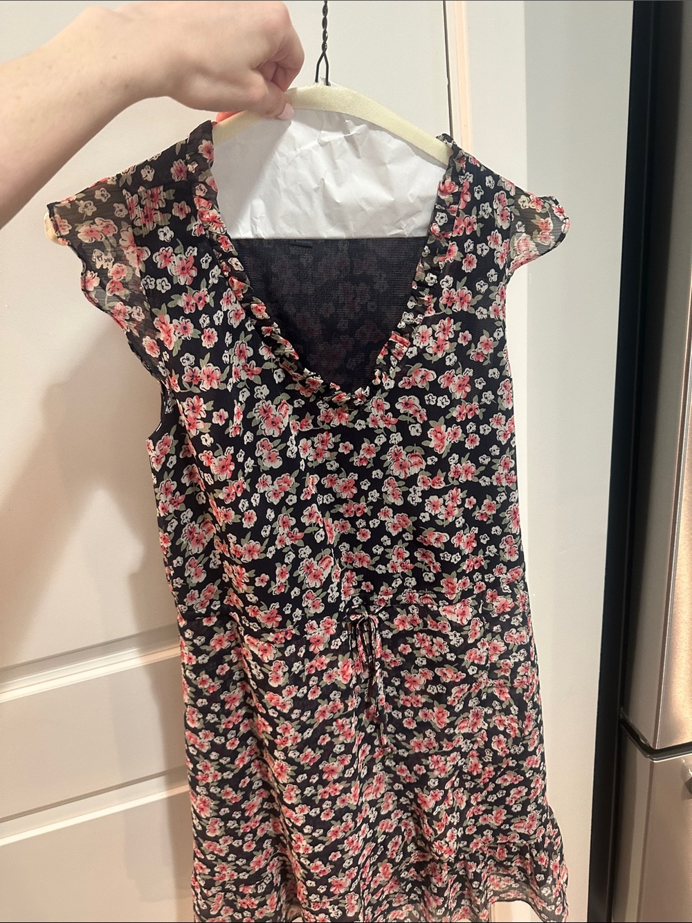 Aqua Brand-( Bloomingdales)Navy  Sleeveless Dress with Pink & Cream Flowers